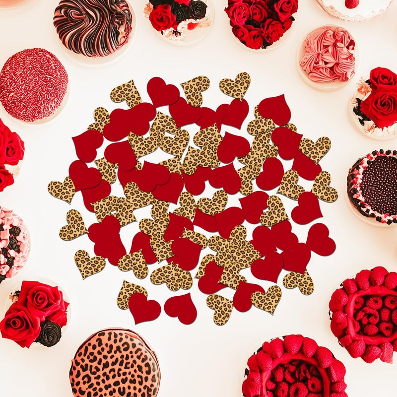 Merrystorm 200Pcs Leopard Print Heart Confetti Leopard & Cheetah Party Decorations Red Heart Confetti Table Decor for Baby Shower Birthday Bachelorette Bridal Shower Engagement Party Supplies - Image 2