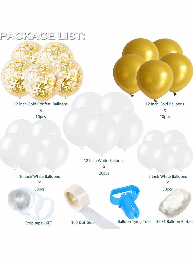 KASTWAVE 124 Pieces White Balloon Arch Garland Kit, KASTWAVE White and Gold Confetti Latex Balloons for Baby Shower Wedding Birthday Graduation Anniversary Bachelorette Party Background Decorations - Image 3