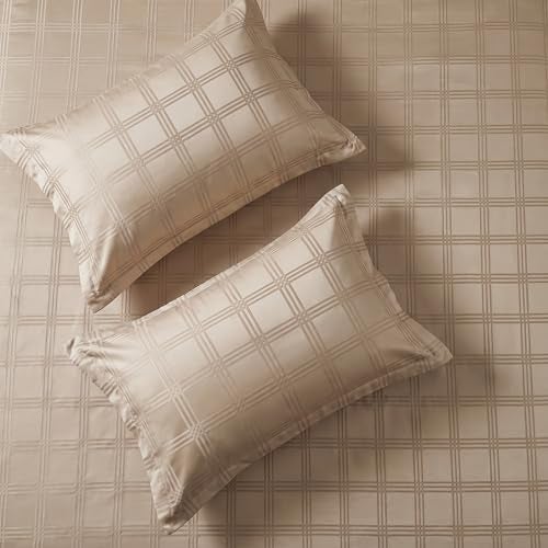 Urban Space 100% Cotton 300TC Jacquard bedsheets for King Size Bed, Pure Cotton Bedsheet King Bed, Checks bedsheet King Size with 2 Pillow Covers (108 x 108 Inches, Soft Mauve Checks) - Image 1