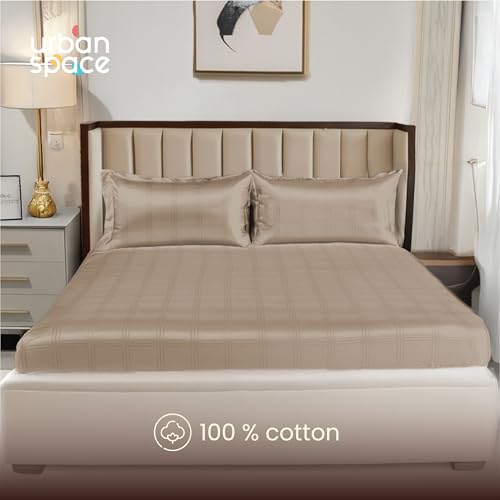 Urban Space 100% Cotton 300TC Jacquard bedsheets for King Size Bed, Pure Cotton Bedsheet King Bed, Checks bedsheet King Size with 2 Pillow Covers (108 x 108 Inches, Soft Mauve Checks) - Image 3