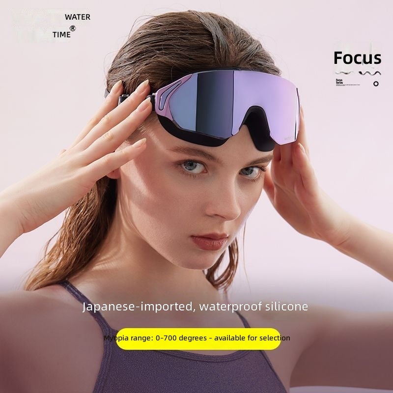 WaterTime نظارات سباحة طبية بإطار كبير مضادة للضباب ومقاومة للماء مع قبعة سباحة - Image 5