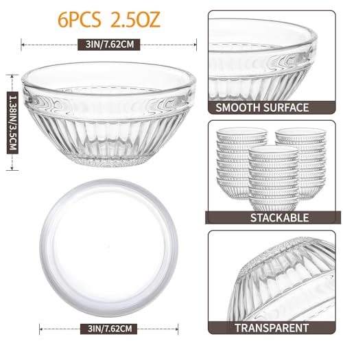 FUYITE 6 Pack Mini 3 Inch Small Glass Bowls with 6 Pack Lids, 2.5 oz Clear Glass Pinch Bowls, Condiment Containers, for Dips, Nuts, Candy, Snacks, Meal Prep Bowls - Image 2