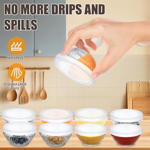 FUYITE 6 Pack Mini 3 Inch Small Glass Bowls with 6 Pack Lids, 2.5 oz Clear Glass Pinch Bowls, Condiment Containers, for Dips, Nuts, Candy, Snacks, Meal Prep Bowls - Image 4