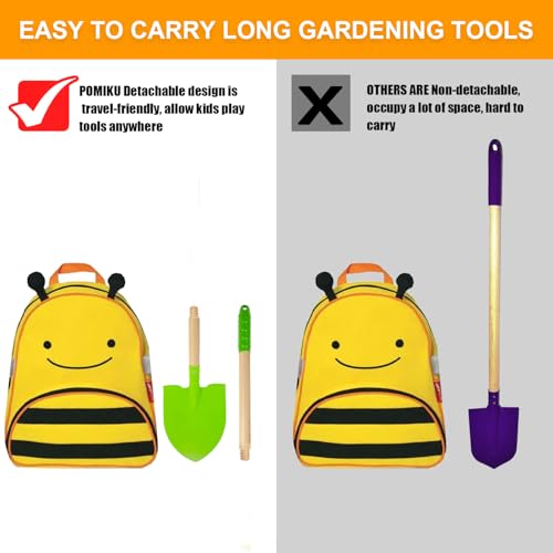 POMIKU Toddler Gardening Tools, Kids Rake and Shovel Set for Digging Dirt, Children Broom for Outdoor Yard Garden Camping, Montessori Toys for Ages 3 4 5 6 7 8 Years Old (8PCS) - Image 3