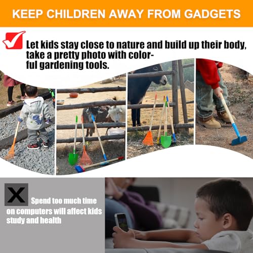 POMIKU Toddler Gardening Tools, Kids Rake and Shovel Set for Digging Dirt, Children Broom for Outdoor Yard Garden Camping, Montessori Toys for Ages 3 4 5 6 7 8 Years Old (8PCS) - Image 4