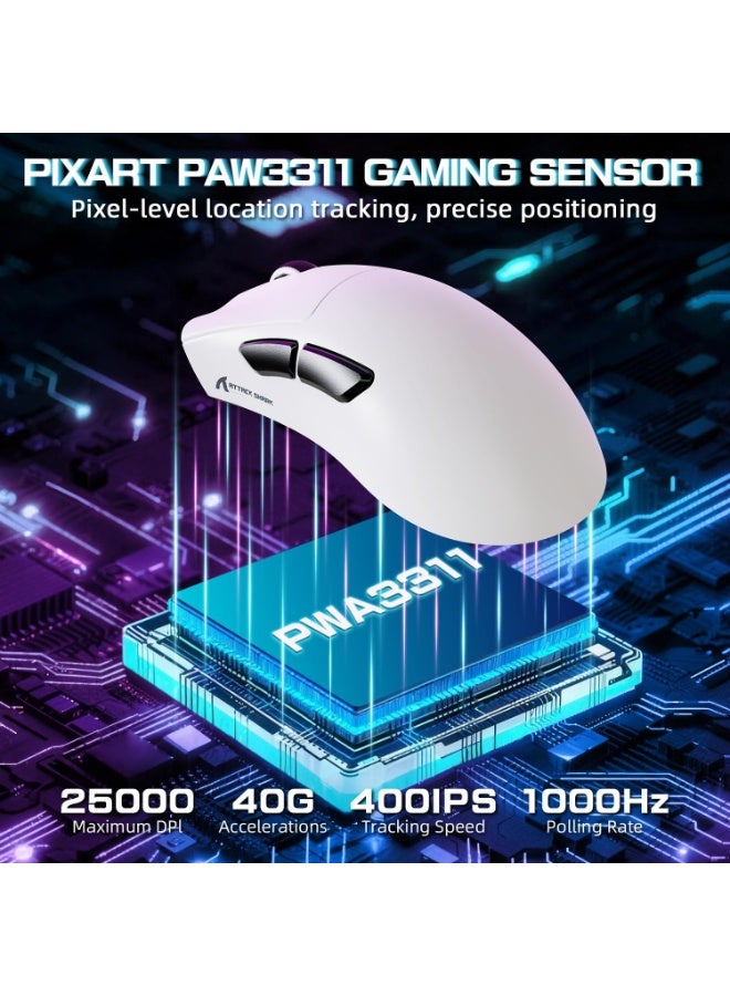 Attack Shark V3 Pro Wireless Gaming Mouse with Magnetic Charging Dock, 25,000 DPI PAW3311 Sensor, 62g Ultra-Lightweight Esports Mouse, Tri-Mode Bluetooth, 2.4GHz & Wired Connectivity, Programmable Gaming Mouse for PC, Mac & Laptop - Image 4
