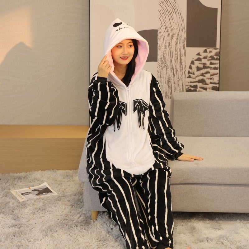 Spring, Cartoon One-Piece Flannel Home Clothes That Can Be Worn Outside, Men'S And Women'S Same Style Pajamas, Casual Style For Toilet - Image 3