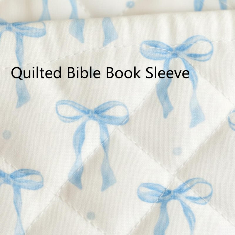 Gilprop Blue Bow Bible Book Sleeve with Zipper 11" x 9" Padded Protector Washable Quilted Book Covers Printed Bible Pouch with Handle Pockets Protector for Books Lover Christian Gifts - Image 4