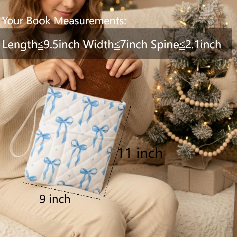 Gilprop Blue Bow Bible Book Sleeve with Zipper 11" x 9" Padded Protector Washable Quilted Book Covers Printed Bible Pouch with Handle Pockets Protector for Books Lover Christian Gifts - Image 5