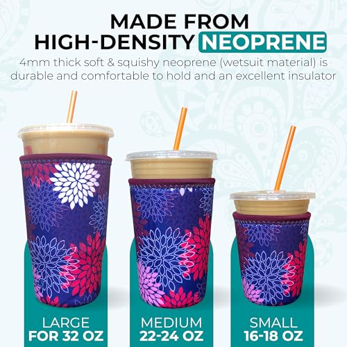 Koverz Iced Coffee Sleeve, Insulated Neoprene Cup Sleeve, Fits a 32 Oz. Coffee Cup, Washable and Reusable, Iced Coffee Accessories, Large Midnight Mums - Image 3