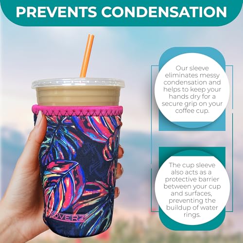 Koverz Iced Coffee Sleeve, Insulated Neoprene Cup Sleeve, Fits a 32 Oz. Coffee Cup, Washable and Reusable, Iced Coffee Accessories, Large Midnight Mums - Image 2
