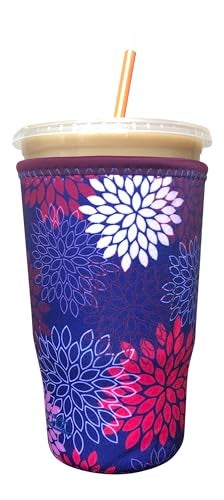 Koverz Iced Coffee Sleeve, Insulated Neoprene Cup Sleeve, Fits a 32 Oz. Coffee Cup, Washable and Reusable, Iced Coffee Accessories, Large Midnight Mums - Image 1