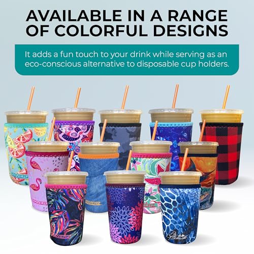 Koverz Iced Coffee Sleeve, Insulated Neoprene Cup Sleeve, Fits a 32 Oz. Coffee Cup, Washable and Reusable, Iced Coffee Accessories, Large Midnight Mums - Image 4