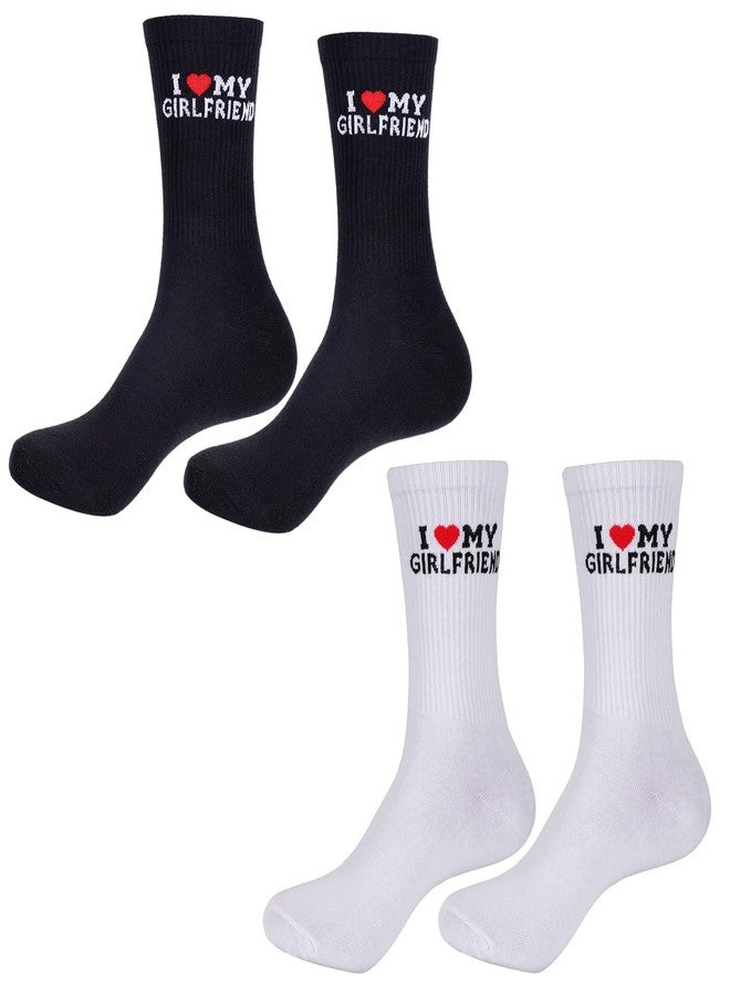 MIXJOY I Love My Girlfriend Socks, Cute Valentines Day Socks for Boyfriend from Girlfriend, 2 Pairs Black and White Crew Socks for Couples, Anniversary Valentines Birthday Stocking Stuffers for Him Men - Image 1