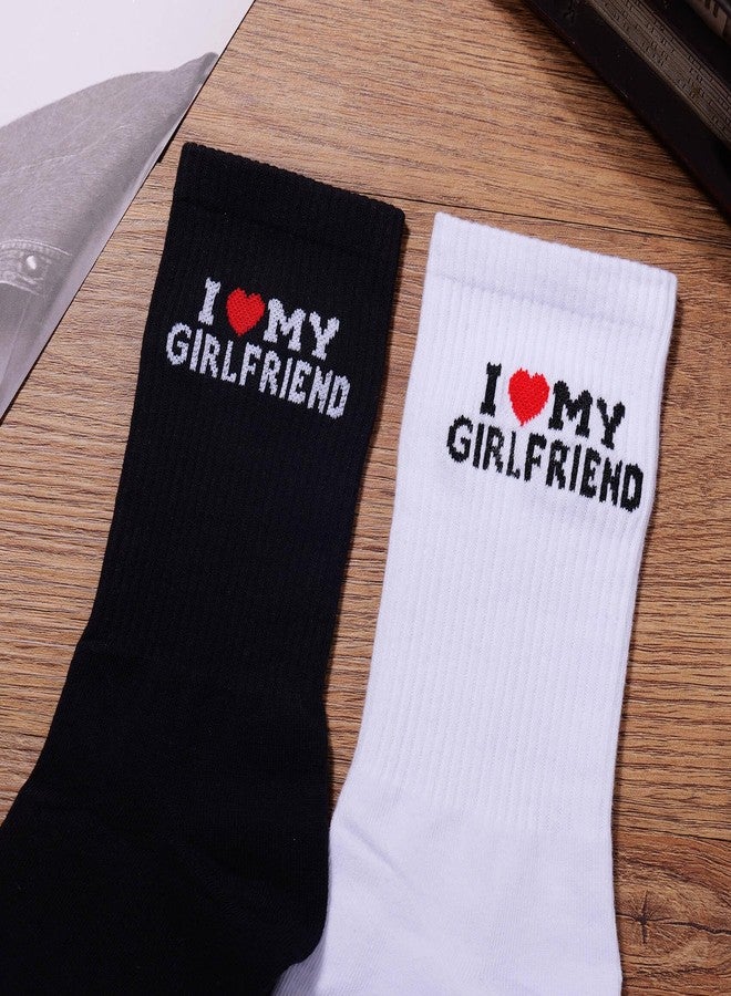 MIXJOY I Love My Girlfriend Socks, Cute Valentines Day Socks for Boyfriend from Girlfriend, 2 Pairs Black and White Crew Socks for Couples, Anniversary Valentines Birthday Stocking Stuffers for Him Men - Image 3
