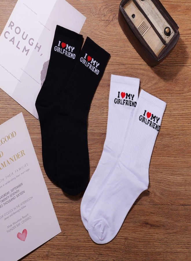 MIXJOY I Love My Girlfriend Socks, Cute Valentines Day Socks for Boyfriend from Girlfriend, 2 Pairs Black and White Crew Socks for Couples, Anniversary Valentines Birthday Stocking Stuffers for Him Men - Image 2