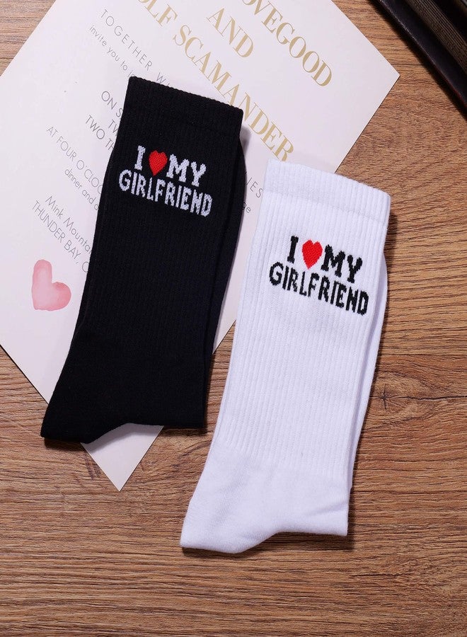 MIXJOY I Love My Girlfriend Socks, Cute Valentines Day Socks for Boyfriend from Girlfriend, 2 Pairs Black and White Crew Socks for Couples, Anniversary Valentines Birthday Stocking Stuffers for Him Men - Image 4