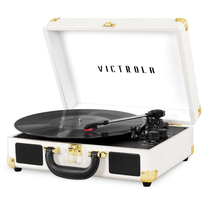 Victrola Vintage 3-Speed Bluetooth Portable Suitcase Record Player with Built-in Speakers | Upgraded Turntable Audio Sound|White, Model Number: VSC-550BT-WH - Image 1