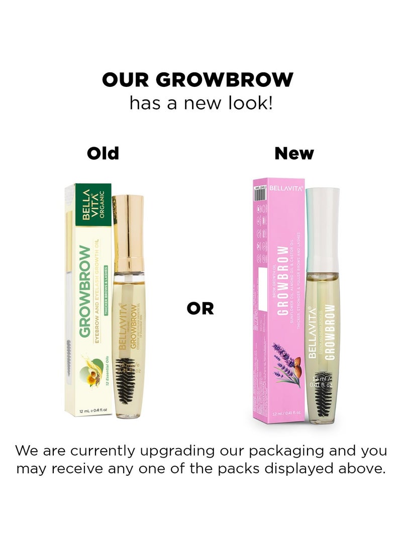Bella Vita Organic - Bella Vita Organic Growbrow - Eyelash, Lashes & Eyebrows Hair Growth & Volume Serum With Castor, Onion Oil & Vitamin E, 12 ML - Image 1