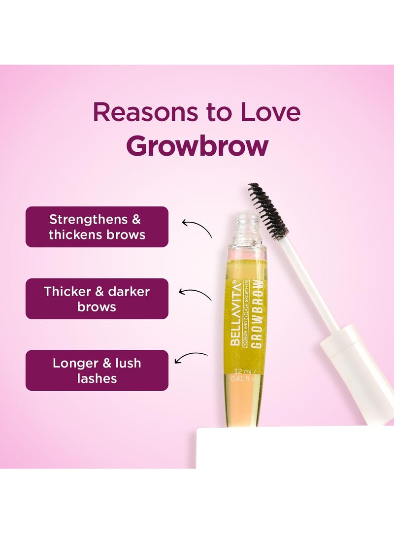 Bella Vita Organic - Bella Vita Organic Growbrow - Eyelash, Lashes & Eyebrows Hair Growth & Volume Serum With Castor, Onion Oil & Vitamin E, 12 ML - Image 1