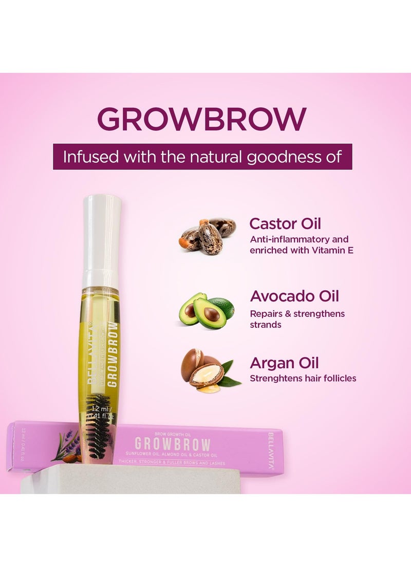 Bella Vita Organic - Bella Vita Organic Growbrow - Eyelash, Lashes & Eyebrows Hair Growth & Volume Serum With Castor, Onion Oil & Vitamin E, 12 ML - Image 1