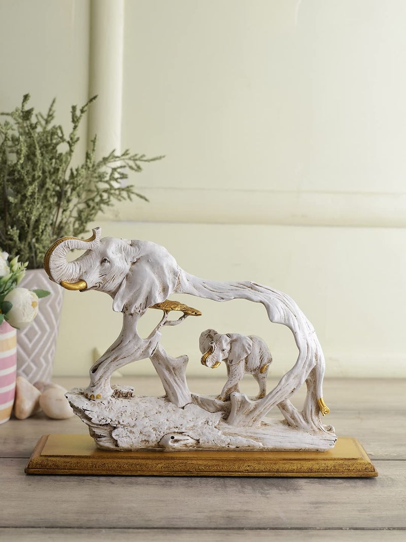 CraftVatika CraftVatika Resin Feng Sui Vastu Elephant with Baby Trunk Up Statue 8 x 4 x 11 Inches Multicolor - Image 1