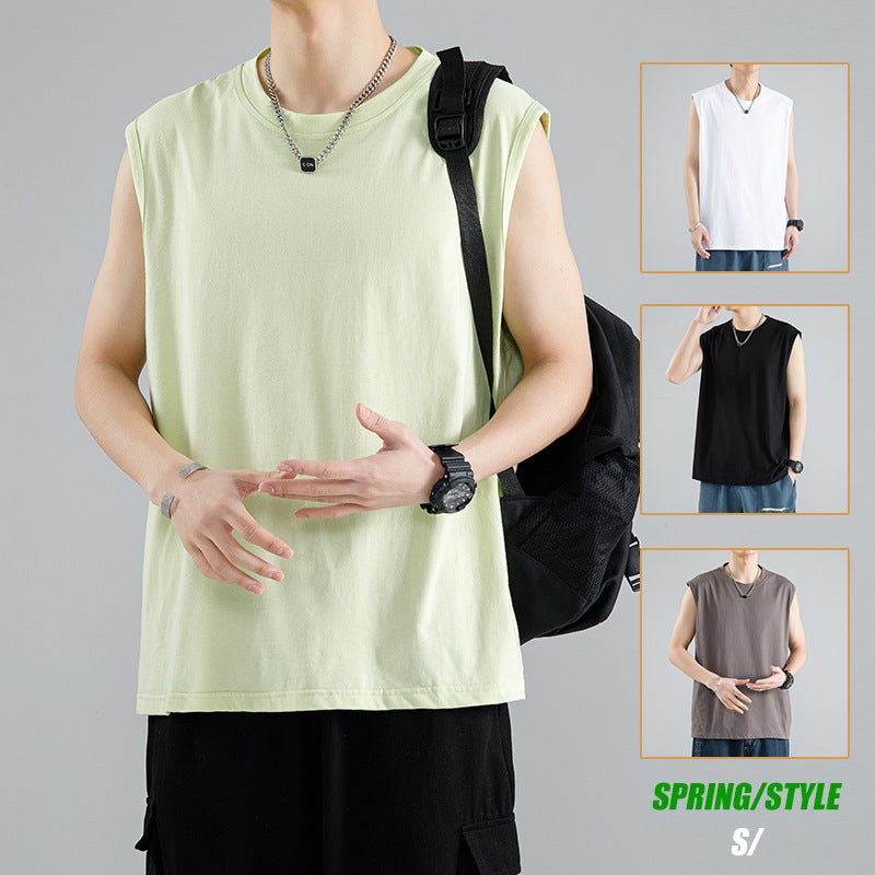 Vest Men's T-shirt Outer Wear Base Loose Sports Fitness Basketball Waistle Chop Sleeve Wide Shoulder Sleeveless Round Neck T-shirt for Men - Image 1