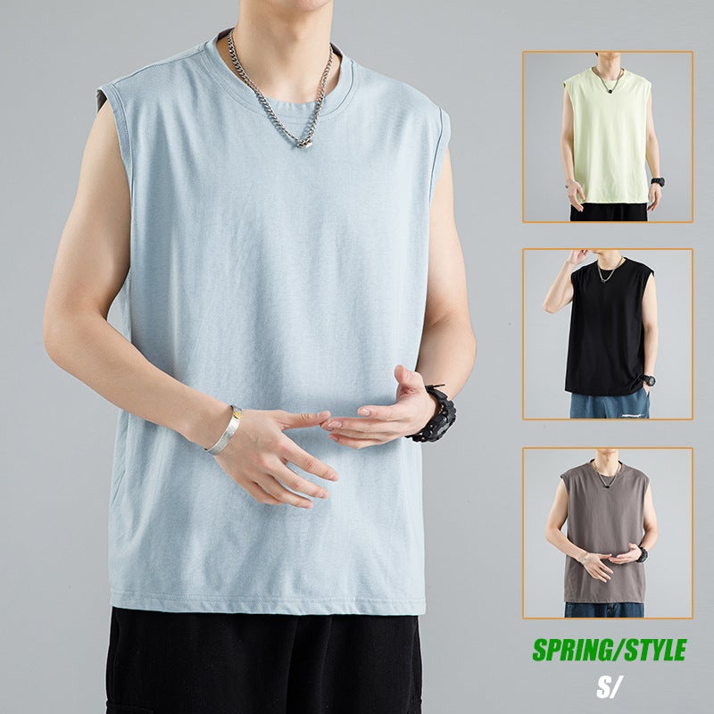 Vest Men's T-shirt Outer Wear Base Loose Sports Fitness Basketball Waistle Chop Sleeve Wide Shoulder Sleeveless Round Neck T-shirt for Men - Image 3