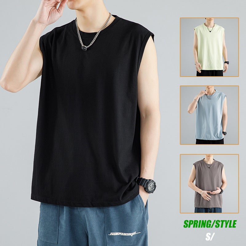 Vest Men's T-shirt Outer Wear Base Loose Sports Fitness Basketball Waistle Chop Sleeve Wide Shoulder Sleeveless Round Neck T-shirt for Men - Image 2
