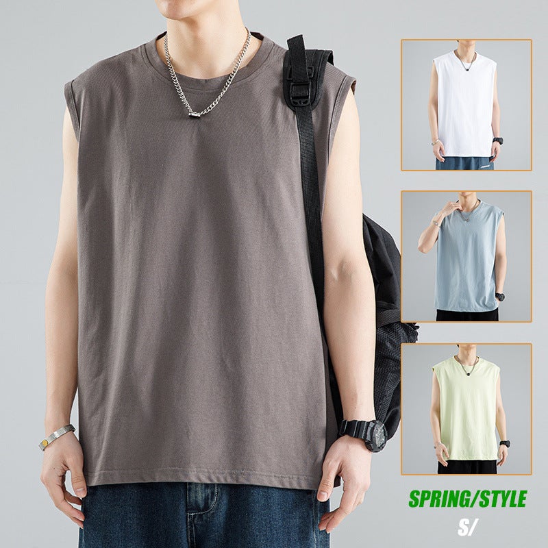 Vest Men's T-shirt Outer Wear Base Loose Sports Fitness Basketball Waistle Chop Sleeve Wide Shoulder Sleeveless Round Neck T-shirt for Men - Image 5