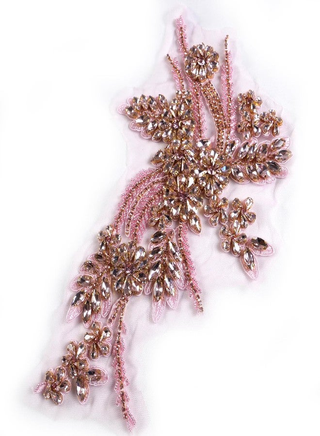 Labellezalady Hand-made beaded rhinestons DIY clothing appliques patch,beaded applique for wedding dress Decoration,rose gold/pink/Silver/Red/Black Flower applique by pair (Pink-B) - Image 4