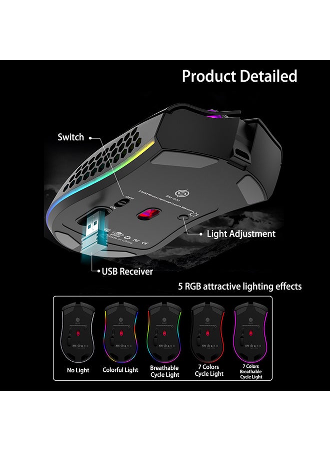 ماوس ألعاب لاسلكي بإضاءة متعددة الألوان RGB وردي - Image 2