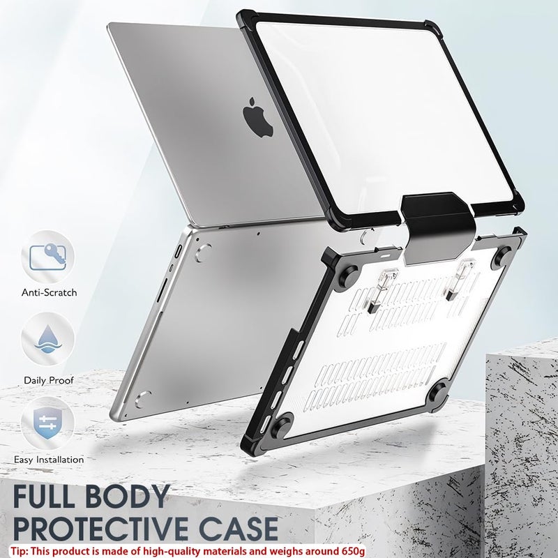 HASTHIP غطاء حقيبة لابتوب HASTHIP متوافق مع ماك بوك برو 14 بوصة M4 A3112 A3185 A3401 M3 A2918 A2992 M2 A2779 M1 A2442 غلاف صلب مع أرجل مرتفعة، غطاء ماك بوك مقاوم للصدمات، أسود - Image 2