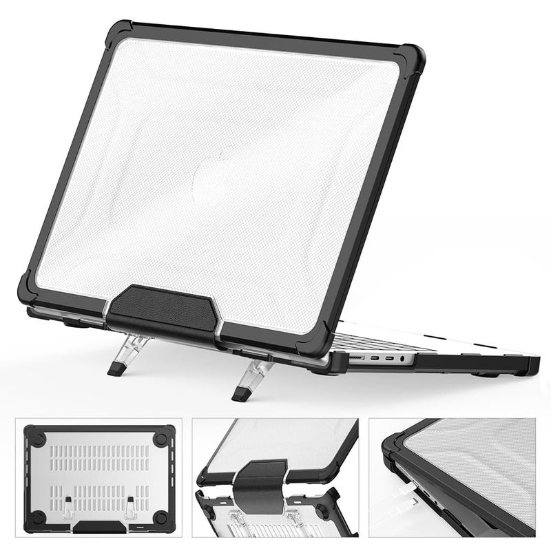 HASTHIP غطاء حقيبة لابتوب HASTHIP متوافق مع ماك بوك برو 14 بوصة M4 A3112 A3185 A3401 M3 A2918 A2992 M2 A2779 M1 A2442 غلاف صلب مع أرجل مرتفعة، غطاء ماك بوك مقاوم للصدمات، أسود - Image 1