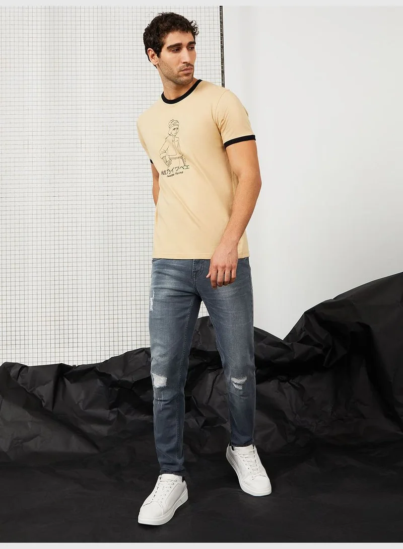 Styli Iwabe Yuino Anime Back and Front Print Ringer T-shirt