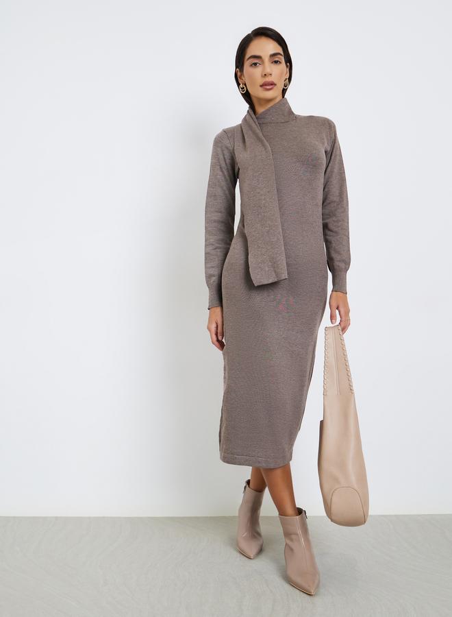 Styli Brown Knit Midi Sweater Dress - Image 3