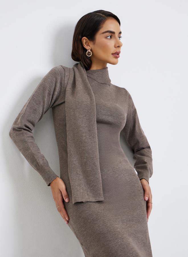 Styli Brown Knit Midi Sweater Dress - Image 2