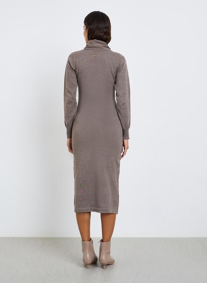 Styli Brown Knit Midi Sweater Dress - Image 5