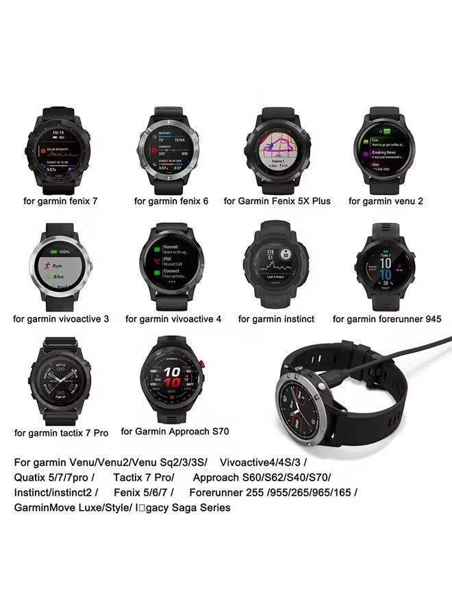 Type-C Charger Cable Compatible with Garmin Venu 2/2S/3/3S, Fenix 5/6/7 Series, Forerunner 245/945/965, Vívomove Fast Charging Cord- Black - Image 2