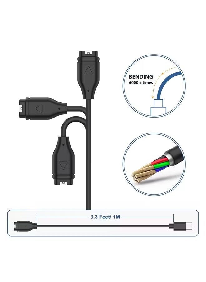Type-C Charger Cable Compatible with Garmin Venu 2/2S/3/3S, Fenix 5/6/7 Series, Forerunner 245/945/965, Vívomove Fast Charging Cord- Black - Image 3