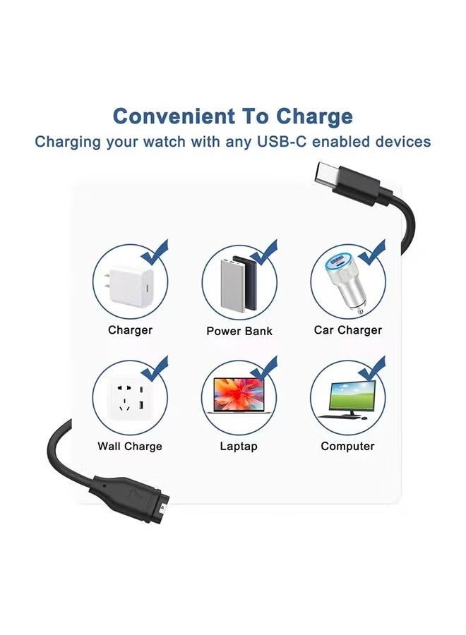 Type-C Charger Cable Compatible with Garmin Venu 2/2S/3/3S, Fenix 5/6/7 Series, Forerunner 245/945/965, Vívomove Fast Charging Cord- Black - Image 4