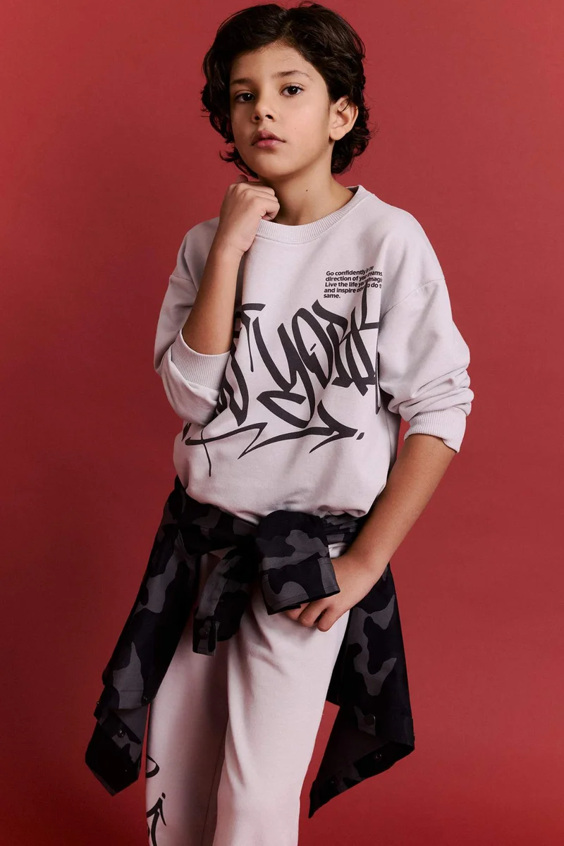Defacto Boy Printed Sweatshirt Sweatpants 2 Piece Set