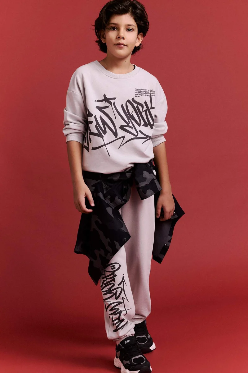 Defacto Boy Printed Sweatshirt Sweatpants 2 Piece Set