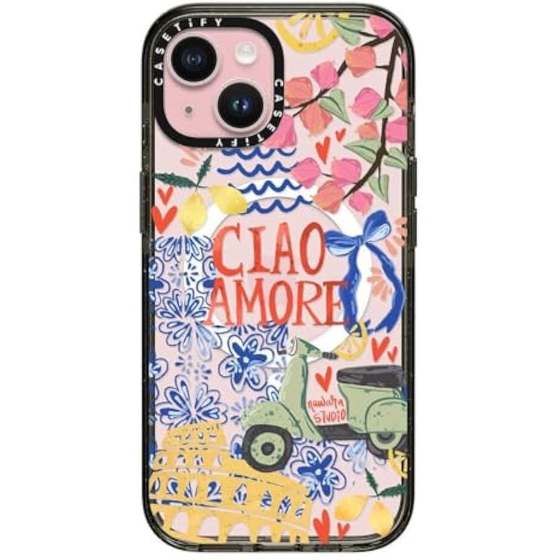 Casetify Impact Case for iPhone 15 【8.2ft 4X Military Grade Drop Protection/Compatible with Magsafe】 - Ciao Amore - Clear Black - Image 1