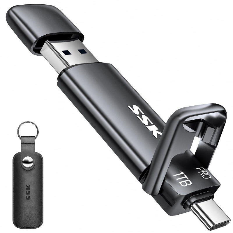 SSK 1TB USB C Thumb Drive up to 1000MB/s,Fast Flash Dual Drive,External Portable SSD Drive Type C+USB A 3.2 Gen 2 Flash Drive,USB C Memory Stick for iPhone 15/PS4/Android Phone/Tablet/Windows/Mac - Image 1