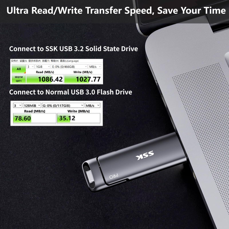 SSK 1TB USB C Thumb Drive up to 1000MB/s,Fast Flash Dual Drive,External Portable SSD Drive Type C+USB A 3.2 Gen 2 Flash Drive,USB C Memory Stick for iPhone 15/PS4/Android Phone/Tablet/Windows/Mac - Image 3