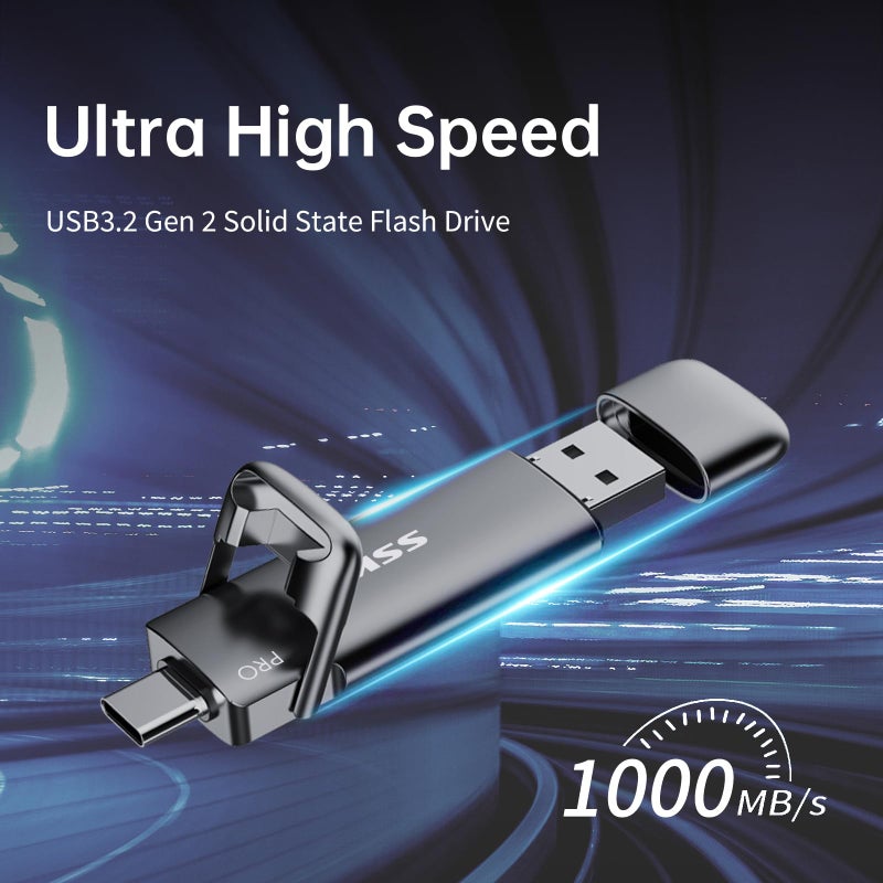 SSK 1TB USB C Thumb Drive up to 1000MB/s,Fast Flash Dual Drive,External Portable SSD Drive Type C+USB A 3.2 Gen 2 Flash Drive,USB C Memory Stick for iPhone 15/PS4/Android Phone/Tablet/Windows/Mac - Image 2