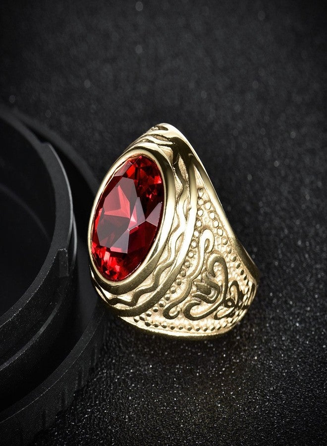 MASOP Anti Allergic Stainless Steel Rings Men Engraved Jewelry Oval Red Stone - Image 4