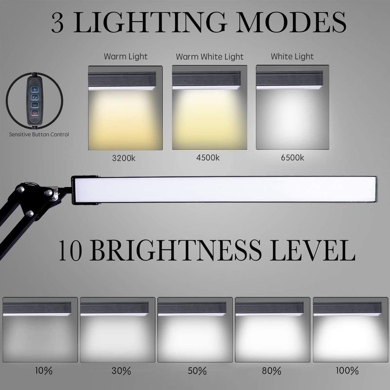 WEMART Desk Lamp, Swing Arm Desk Light With Clamp, 3 Lighting 10 Brightness Eye-Caring Modes, Reading Desk Lamps For Home Office 360 Degree Spin With Usb - Image 2
