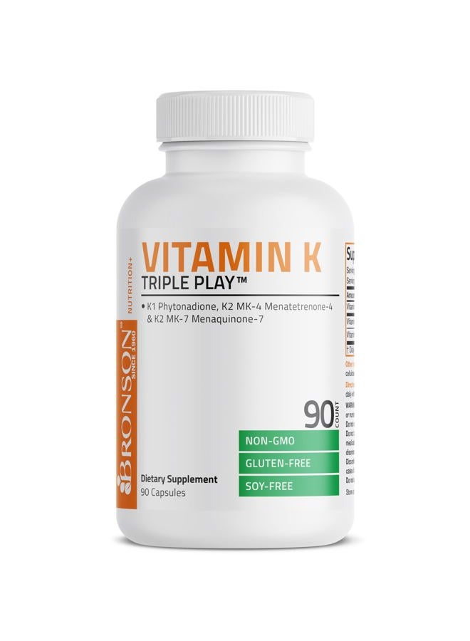 Bronson Vitamin K Triple Play (Vitamin K2 MK7 / Vitamin K2 MK4 / Vitamin K1) Full Spectrum Complex Vitamin K Supplement, 90 Capsules - Image 5
